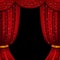 Red open curtain with glittering lights. Vector background