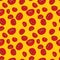 Red open tomatoes seamless repeat pattern on yellow mustard background