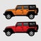 Red and Orange 4x4 Offroad SUV Side View Illustration in Cartoon Style. Expedition Offroader Flat Vector