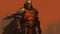 Red And Orange Armored Knight A Dark And Bold Artistic Representation