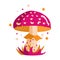 Red orange fly agaric Magic fantasy mushroom isolated on white background. Cartoon vector illustration