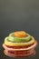 Red orange lemon kumquat lime thin slices stack