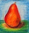 Red and orange pear on a blue background