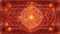 A red and orange sacred geometry symbols and elements background with astrology and science themes.