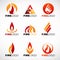 Red orange and yellow Fire logo vector set design