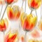 Red Orange Yellow Tulip Flowers Glitter White Background Tile Seamless Background. Generative AI