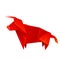 Red origami bull made of paper. The symbol of the Eastern New Year. Polygonal figure of livestock. Strong animal. Vector object
