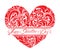 Red ornamental floral heart with calligraphic text