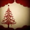 Red ornamented christmas tree illustration with a star on top and a golden empty space for text