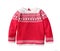 Red ornated child`s christmas sweater isolated.