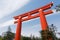 Red otorii of Heian Jingu Shrine in Kyoto Japan.