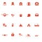 Red outline icons for journey in vector. 