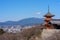 Red pagoda Beautiful architecture in Kiyomizu dera temple, Kyoto