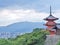 Red Pagoda with city view at Kiyomizu temple in Kyoto, Japan.