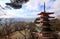 Red pagoda with fujiyama mountain
