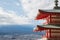 Red pagoda with Mountain Fuji