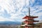 Red pagoda with Mountain Fuji Japan