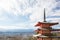 Red pagoda with Mountain Fuji landscape