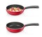 Red pan with lid. Kitchen tableware. Cooking food.