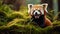 red panda contentedly munching on bamboo leaves