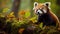 red panda contentedly munching on bamboo leaves