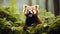 red panda contentedly munching on bamboo leaves