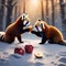 A red panda and a fox making a toast with sparkling apple cider in a snowy forest1