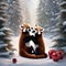 A red panda and a fox making a toast with sparkling apple cider in a snowy forest4