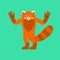 Red panda happy. Animal merry emotions. Beast Joyful