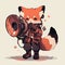 Red panda with music speakers is drawn in anime and manga style, illustration with copy space. youkai character