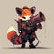 Red panda with music speakers is drawn in anime and manga style, illustration with copy space. youkai character