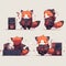 Red panda with music speakers is drawn in anime and manga style, illustration with copy space. youkai character