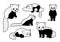 Red Panda Poses Monochrome Cartoon Vector Illustration