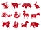 Red paper cut all of Chinese zodiacs sign vector set design