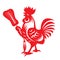 Red paper cut a chicken bantam holding fan zodiac symbols