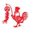 Red paper cut a chicken rooster holding cracker zodiac symbols Chinese word mean happiness