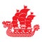 Red paper cut Dragon Chinese junk boat vector design