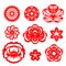 Red paper cut flowers china vector set design