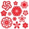 Red paper cut flowers china vector set design