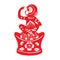 Red paper cut monkey zodiac symbol (monkey holding peach on china money)
