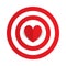 Red paper heart in the center of darts target aim