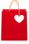 Red paper shopping bag with white heart label