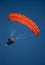 Red parachute against blue sky