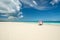 Red parasol on the Caribbean beach