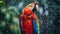 Red Parrot Standing in the Rain