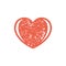 Red passion heart decorative shape symbol of love, tender, valentines hand drawn grunge texture