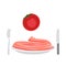 Red pasta with tomato ingredient. Spaghetti on a plate. Vector i
