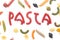 Red pasta writing