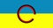 Red peace sign with black outline on Ukraine flag