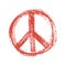 Red peace symbol created in grunge style.